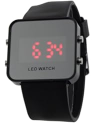 YKS Hot Fashion Color Storm Men Women Mirror LED Silicone Band Digital Watch Black