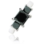 2.00ct tw Black Princess Cut Diamond Three Stone Ring in 14K White Gold.