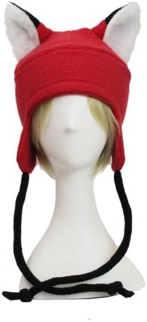 Red Fox Hat with White Faux Fur Inner Ears Super Cute Anime Aviator Style Adult Sized