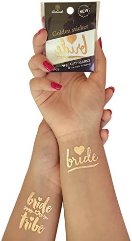 GleeGoods Set of 16 Metallic Gold Flash Temporary Bachelorette Party Tattoos Tribe Bride Glitter Kit Gift