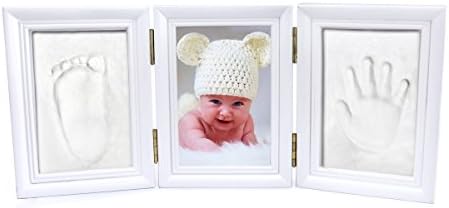 Baby Safe Clay Handprint footprint Keepsake Kit, Quality Wood Frame With Safe Acrylic Glass ,Great Baby Gift, Newborn For Registry White