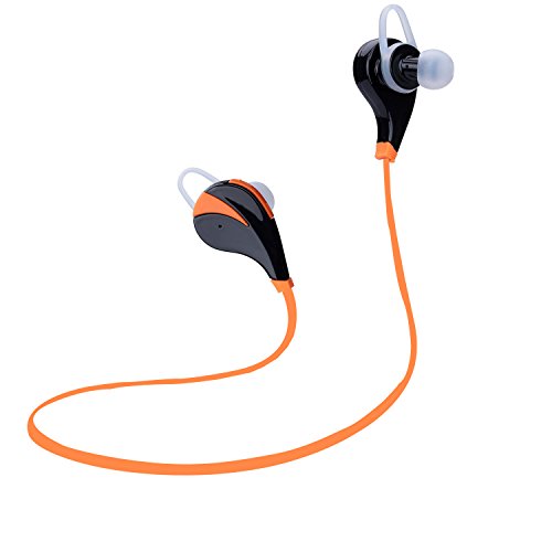 Bluetooth 4.0 Headset Stereo Earphones Wireless Earset Earbuds Sweatproof Sports Running Headphones with Microphone For Andorid IOS Mobile Phones 3D music experience Smart Voice Control (Orange)