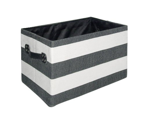WENKO 3450103100 Aufbewahrungsbox Safari S - faltbar, Baumwolle, Kunstleder, 38 x 28 x 24 cm, schwarz-wei&szlig; gestreift