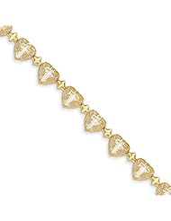 14k Diamond Cut Heart & Cross Bracelet