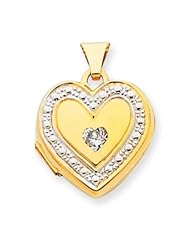 14k Gold Rhodium CZ Accent 15mm Heart Locket