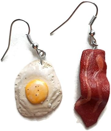 Bacon and Egg Fake Food Earrings Dangle Realistic Looking Food Jewelry