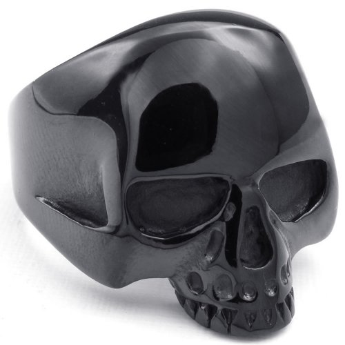 KONOV Mens Stainless Steel Ring, Gothic Alien Skull, Black