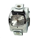 Nemesis Women's WGB090S Retro Collection Silver on White Leather Band Watch