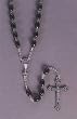 First Communion Sterling Silver Rosary with 5mm Black Oval-Shaped Beads - MADE IN ITALY