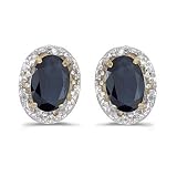 14K Yellow/White Gold 0.02 ct. Diamond and 6 x 4 MM Oval Shaped Sapphire Earrings