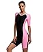 BELLOO Swimsuit for Women One Piece Short-Sleeve Swimming Suit Sun Protection,Large Lightpink