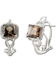 14K White Gold 4.04ct Diamond & Emerald Smoky Topaz Huggie Earrings