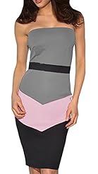 Polyester/Spandex Bandeau Neck Colorblocking Bandage Dress 