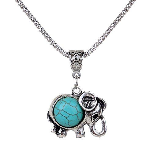 Yazilind Lovely Necklace Tibet Elephant Shape Round Rimous Turquoise Pendant Chain Jewelry Gift