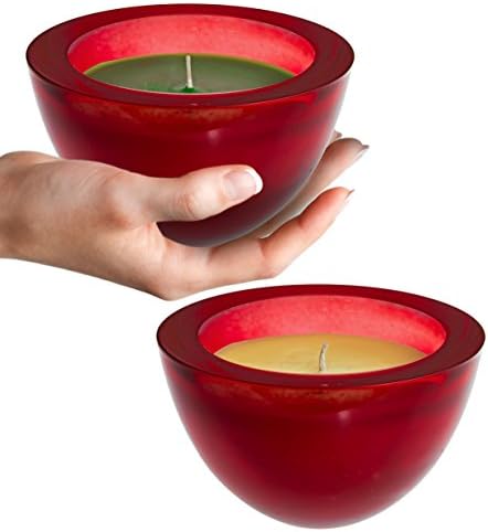 Scented Wax Candle in Red Glass Bowl 2 pcs Set Green Tea-Vanilla for Decoration and Relaxation Ideal for Christmas Decoration