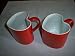 Pair of Red Heart Shaped Lovers Special Glazed Ceramic Mugs 2 Mugs