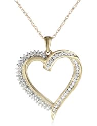 10k Yellow Gold and Diamond Heart Pendant Necklace (1/4 cttw, IJ Color, I2-I3 Clarity), 18"
