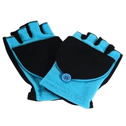 Ski Winter Flip Mitten Fingerless Gloves Glomitt Turquoise Blue