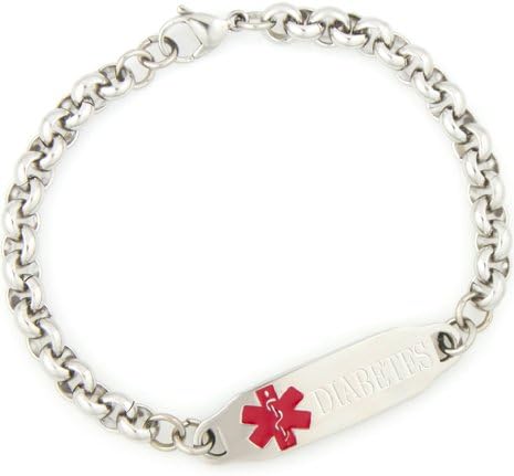 Medical ID Stainless Interlock Chain Bracelet- Diabetes