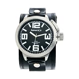 Nemesis Men's LHST022K Oversized Collection Dark Stand Black Leather Cuff Band Watch