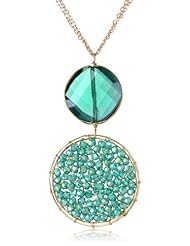 Panacea Crystal and Gold Beads Drop Double Gold Chain Necklace, 27"