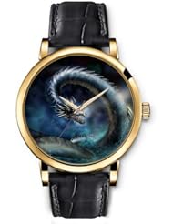 SPRAWL Aanalog Fashion Series Gold Ladies Watches of Genuine Black Leather Strap,Unique Wrist Watch for Women Girls Designed with Dragon rising from the sea