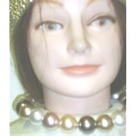 Large Ivory and Amber Simulated Pearl Short Chain Necklace and Earrings