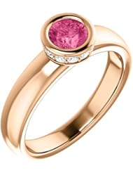 18K Rose Gold 5.00mm Round Cut Pink Tourmaline and Diamond Ring -- LIFETIME WARRANTY