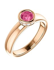 10K Rose Gold 5.00mm Round Cut Pink Tourmaline and Diamond Ring -- LIFETIME WARRANTY