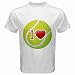 White T-Shirt of I Love Tennis (Wimbeldon, French Open, Australian Open, US Open, U.S. Open, Shoes, Racket, Balls)