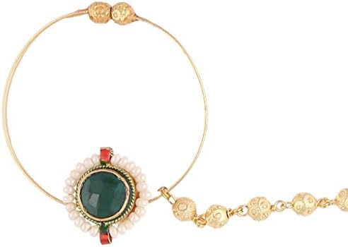 Sri Shringarr Women's Gold Finish With Kundan And Pearl Nose Ring