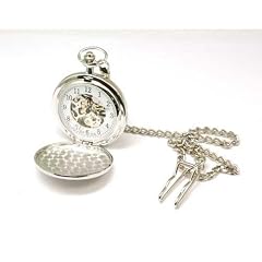 BOXX - M5084 - Taschenuhr im Silberton mit 30 cm langer Kette mit Mechanischem Aufzug