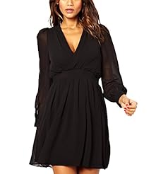 Sexy V-neck Backless Vintage Pleated Lace Empire   Waistline Polyester Bandage Dress/Tunic 