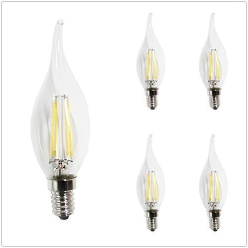 Xinying 5 Pack Dimmable 4W E12 LED Filament Candelabra Bulb, 40-watt Equivalent, 6000K White, Use in Chandeliers, Wall Sconces, and Pendant Lighting