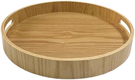 JPcraft Round Wooden Serving Tray, 12-Inch, Natural