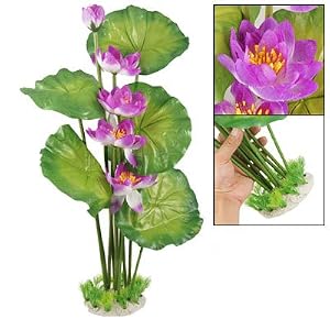 Purple Green Plastic Long Water Grass Lotus Ornament for Aquarium Fish Tank