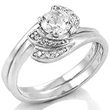 Cubic Zirconia Silver Wedding Ring Set - size 5