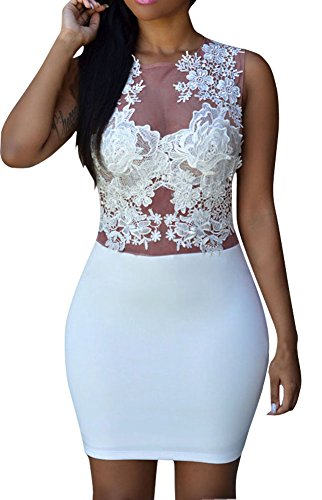 HUUSA Women's Floral Lace Sleeveless Bodice Mini Club Dress