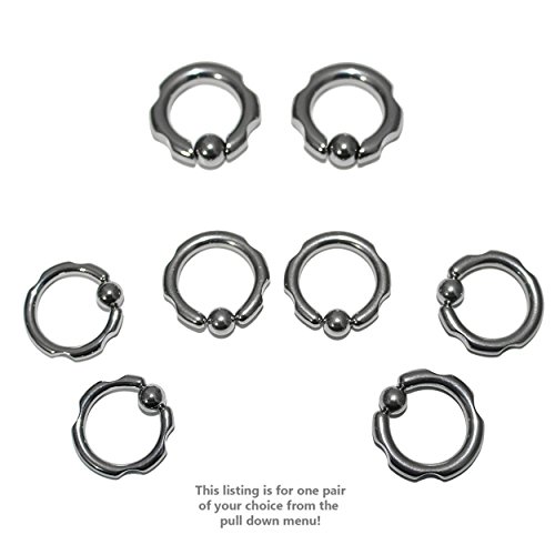 Pair of Steel Notched Captive Bead CBR Earring 10G Thru 6 Gauge