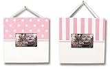 WHITE/PINK STRIPED & DOT FRAME SET
