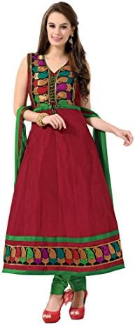 Ambaji Women's Indian Designer Chanderi Cotton Printed Salwar Kameez One Size Multicoloured