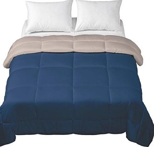 Luxury Soft and Silky Goose Down Alternative Reversible Comforter Set with Two Pillow Shams Patriot Blue/stone Queen Size