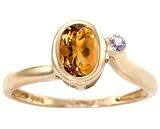 14K Yellow or White Gold Simply Oval Gemstone and Diamond Promise Ring-Citrine-full, half sizes from 5-8.5