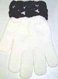 Gm11, White Magic One Size Gloves with Trimmed By Hand Crochet with Black Chenille for Newborn and Toddlers 0-4yrs