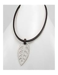Saddle Brown Leaf Leather Necklace In White Base