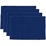 Ivenf Set of 4 100% Handmade Woven Braided Ribbed Cotton Table Placemats, Solid Color Blue