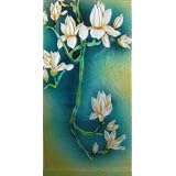Elegant White Blossom, Etched Glass Wall Art 18 x 36