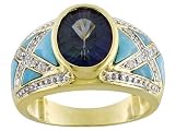 10KT 2.95CT ENHANCED NEPTUNE GARDEN(TM) TOPAZ .55CTW TURQUOISE INLAY AND .10CTW DIAMOND RING