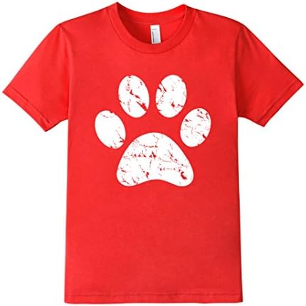 Kids Vintage Look Dog Paw Print T-Shirt 8 Red