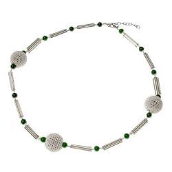 Silver White Crochet Beaded Collar Necklace with Pipe Beads